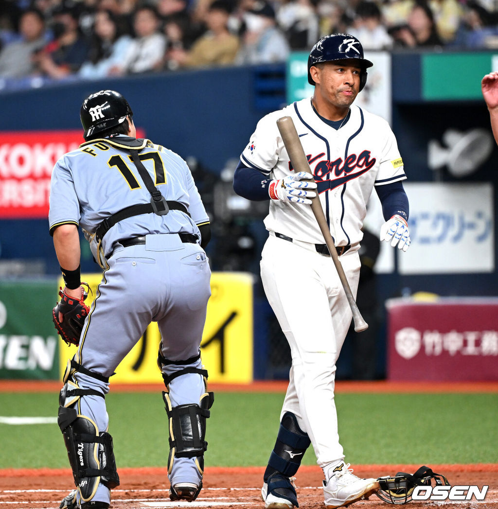 2일 일본 오사카 교세라돔에서 월드베이스볼클래식(WBC) 공식 연습 경기 한국 야구 대표팀과 한신 타이거스의 경기가 열렸다.우리 대표팀은 3일 같은 장소에서 오릭스 버펄로스와 연습 경기 2차전을 치른 뒤 5일 일본 도쿄돔에서 체코와 WBC 조별리그 1차전에서 격돌한다.3회초 무사에서 한국 저마이 존스가 삼진으로 물러나고 있다. 2026.03.02 /spjj@osen.co.kr