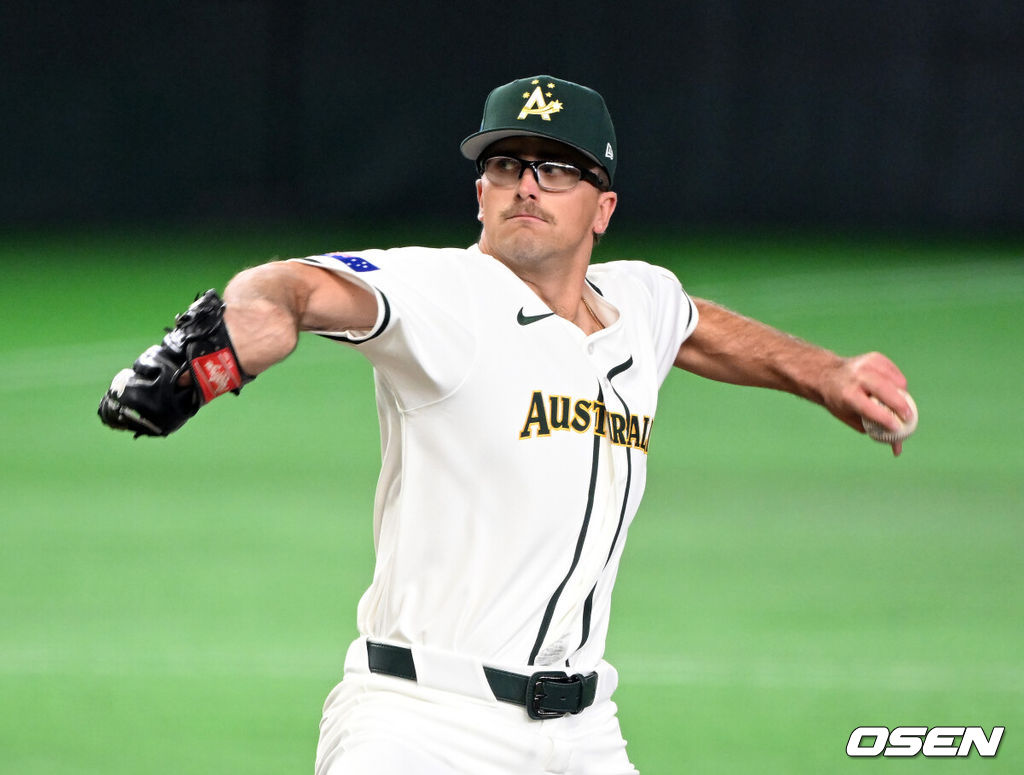 5일 일본  도쿄돔에서 월드베이스볼클래식(WBC) 조별리그 첫 경기 호주와 대만의 경기가  열렸다.우리 대표팀은  체코와 WBC 조별리그 1차전에서 격돌한다.호주 선발 라클런 웰스가 역투하고 있다. 2026.03.05 /spjj@osen.co.kr