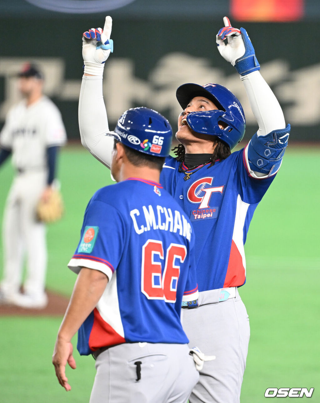 7일 일본 도쿄돔에서  WBC 아시아라운드 체코와 대만의 경기가 열렸다.4회초 2사 2,3루 장위가 2타점 적시타를 치고 기뻐하고 있다. 2026.03.07 /spjj@osen.co.kr