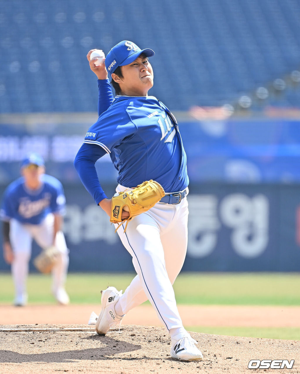 19일 창원NC파크에서 2026 신한 SOL KBO 리그 시범경기 NC 다이노스와 삼성 라이온즈의 경기가 열렸다. 홈팀 NC는 토다가, 방문팀 삼성은 이승현이 선발 출전했다. 삼성 라이온즈 선발투수 이승현이 역투하고 있다. 2026.03.19 / foto0307@osen.co.kr