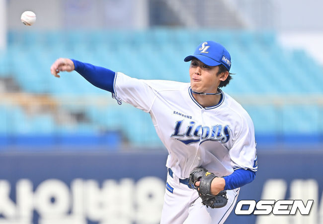 [OSEN=대구, 이석우 기자] 24일 대구삼성라이온즈파크에서 2026 신한 SOL KBO 리그 시범경기 삼성 라이온즈와 KIA 타이거즈의 경기가 열렸다. 홈팀 삼성은 오러클린이, 방문팀 KIA는 아담 올러가 선발 출전했다. 삼성 라이온즈 미야지가 역투하고 있다. 2026.03.24 / foto0307@osen.co.kr