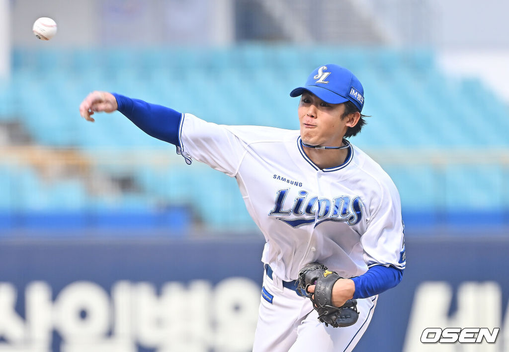 24일 대구삼성라이온즈파크에서 2026 신한 SOL KBO 리그 시범경기 삼성 라이온즈와 KIA 타이거즈의 경기가 열렸다. 홈팀 삼성은 오러클린이, 방문팀 KIA는 아담 올러가 선발 출전했다. 삼성 라이온즈 미야지가 역투하고 있다. 2026.03.24 / foto0307@osen.co.kr