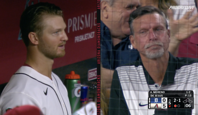 마이클 소로카(왼쪽)가 애리조나 데뷔전 최다 10탈삼진 기록을 세운 날, 종전 기록 보유자인 랜디 존슨도 체이스필드 현장에서 지켜봤다. /MLBTV