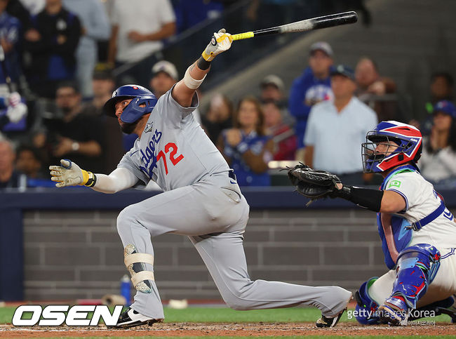 [사진] 2025 월드시리즈 7차전 9회 동점 솔로 홈런을 터뜨리는 미겔 로하스 ⓒGettyimages(무단전재 및 재배포 금지)