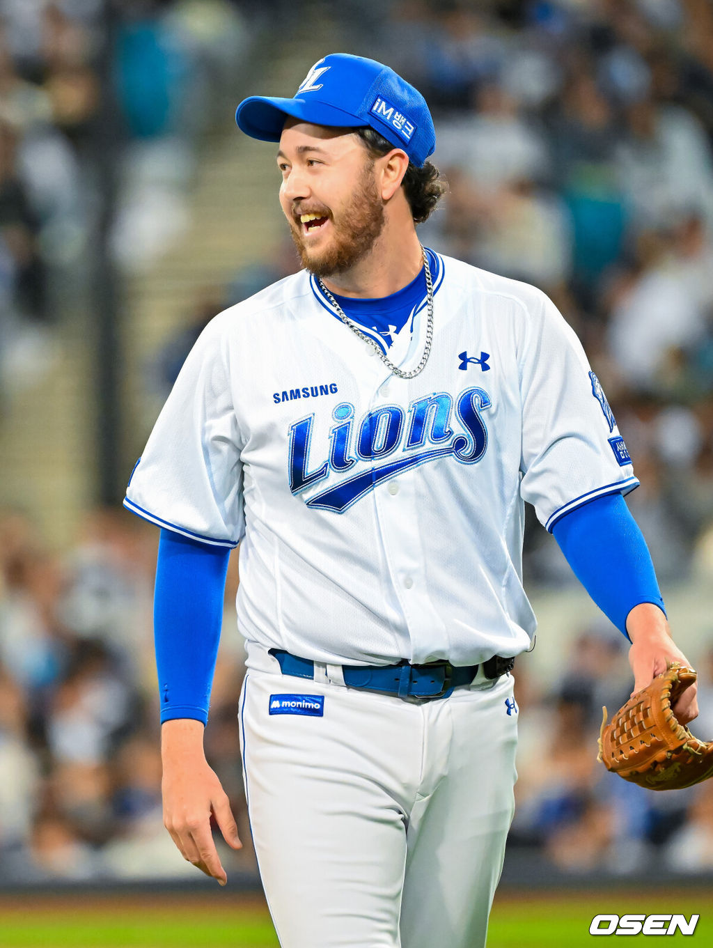 23일 오후 대구삼성라이온즈파크 ‘2026 신한 SOL Bank KBO리그' 삼성 라이온즈와 SSG 랜더스와 경기가 열렸다.이날 삼성은 오러클린을, SSG는 화이트를 선발투수로 내세웠다.4회초를 마친 삼성 선발 오러클린이 미소 짓고 있다. 2026.04.23 / rumi@osen.co.kr
