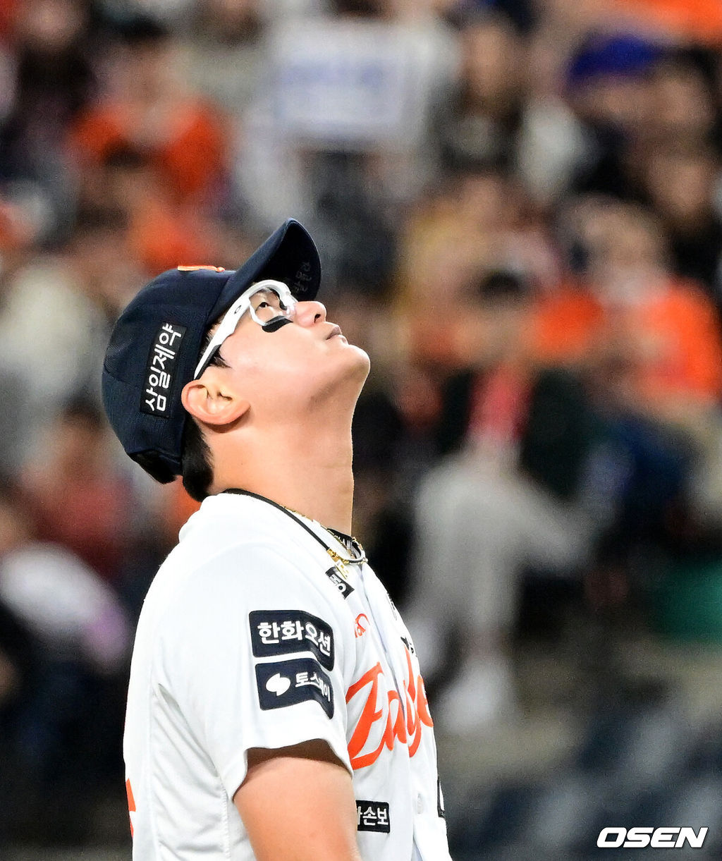 14일 대전 한화생명 볼파크에서 2026 신한 SOL KBO리그 한화 이글스와 삼성 라이온즈의 경기가 열렸다.3연패 중인 한화는 문동주, 4연승을 노리는 삼성은 최원태가 선발로 나섰다. 9회초 2사 만루에서 한화 김서현이 삼성 이해승에게 밀어내기 볼넷으로 역전을 허용하고 있다. 2026.04.14 / jpnews@osen.co.kr