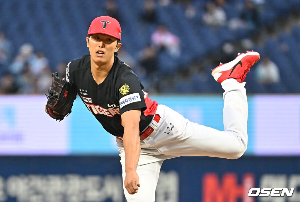 29일 창원NC파크에서 2026 신한 SOL KBO 리그 NC 다이노스와 KIA 타이거즈의 경기가 열렸다. 홈팀 NC는 구창모가, 방문팀 KT는 이의리가 선발 출전했다. KIA 타이거즈 선발투수 이의리가 역투하고 있다. 2026.04.29 / foto0307@osen.co.kr