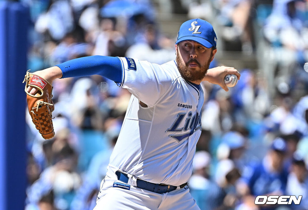 5일 대구삼성라이온즈파크에서 2026 신한 SOL KBO 리그 삼성 라이온즈와 키움 히어로즈의 경기가 열렸다. 홈팀 삼성은 오러클린이, 방문팀 키움은 오석주가 선발 출전했다. 삼성 라이온즈 선발 투수 오러클린이 역투하고 있다. 2026.05.05 / foto0307@osen.co.kr