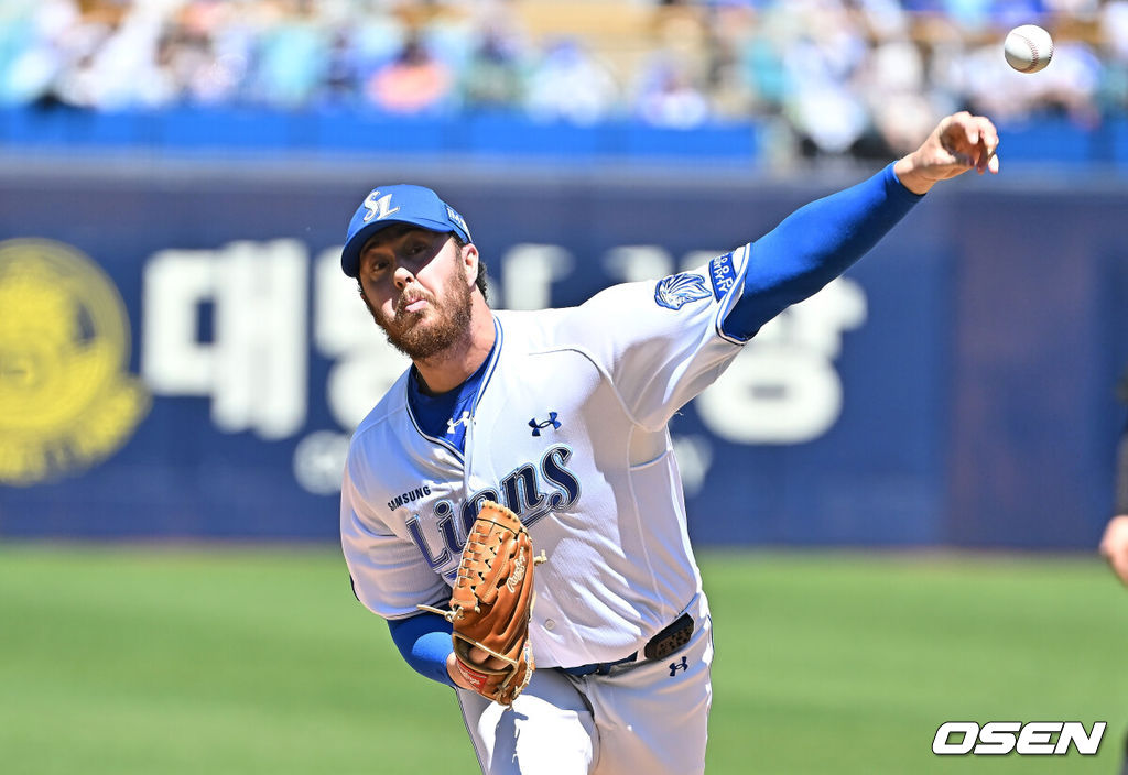 5일 대구삼성라이온즈파크에서 2026 신한 SOL KBO 리그 삼성 라이온즈와 키움 히어로즈의 경기가 열렸다. 홈팀 삼성은 오러클린이, 방문팀 키움은 오석주가 선발 출전했다. 삼성 라이온즈 선발 투수 오러클린이 역투하고 있다. 2026.05.05 / foto0307@osen.co.kr