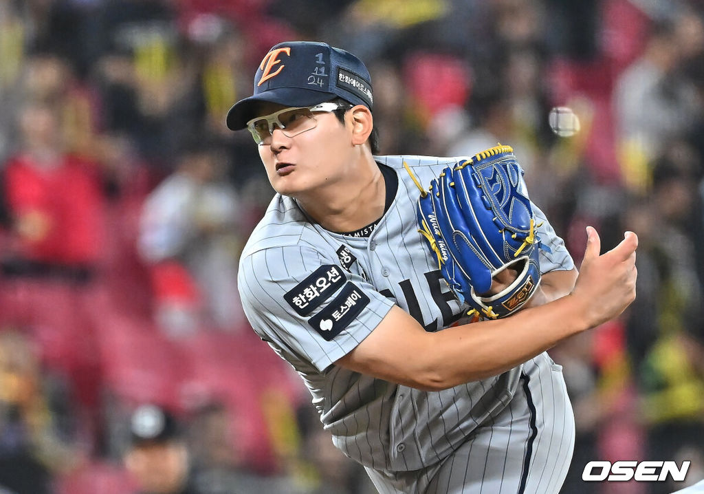 7일 광주-기아 챔피언스필드에서 2026 신한 SOL KBO 리그 KIA 타이거즈와 한화 이글스의 경기가 열렸다. 홈팀 KIA는 양현종이, 방문팀 한화는 정우주가 선발 출전했다.한화 이글스 김서현이 역투하고 있다. 2026.05.07 / foto0307@osen.co.kr
