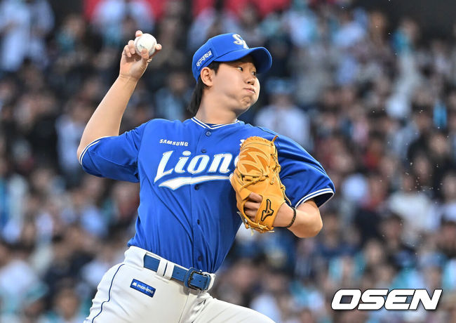 [OSEN=창원, 이석우 기자] 8일 창원NC파크에서 2026 신한 SOL KBO 리그 NC 다이노스와 삼성 라이온즈의 경기가 열렸다. 홈팀 NC는 목지훈이, 방문팀 삼성은 장찬희가 선발 출전했다. 삼성 라이온즈 선발투수 장찬희가 역투하고 있다. 2026.05.08 / foto0307@osen.co.kr