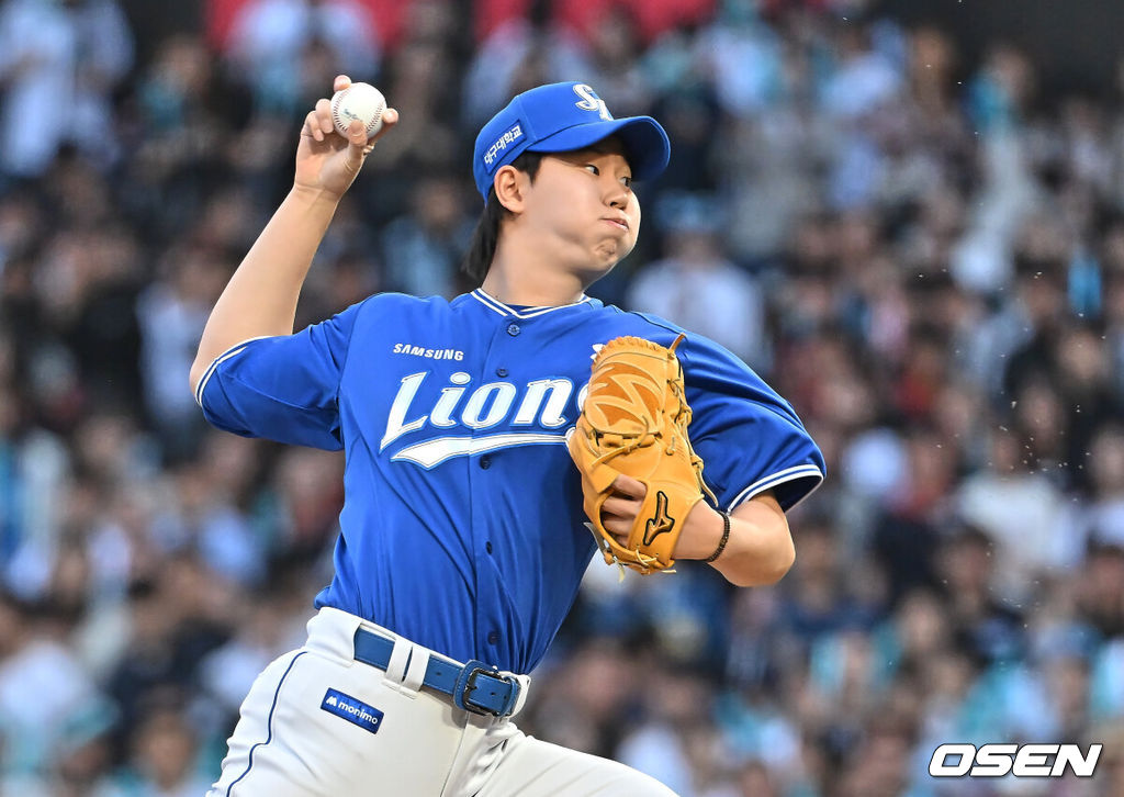 8일 창원NC파크에서 2026 신한 SOL KBO 리그 NC 다이노스와 삼성 라이온즈의 경기가 열렸다. 홈팀 NC는 목지훈이, 방문팀 삼성은 장찬희가 선발 출전했다. 삼성 라이온즈 선발투수 장찬희가 역투하고 있다. 2026.05.08 / foto0307@osen.co.kr