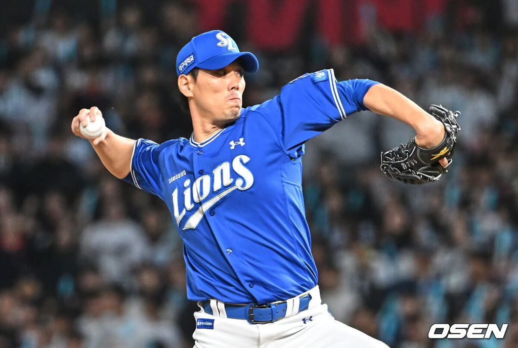 8일 창원NC파크에서 2026 신한 SOL KBO 리그 NC 다이노스와 삼성 라이온즈의 경기가 열렸다. 홈팀 NC는 목지훈이, 방문팀 삼성은 장찬희가 선발 출전했다. 삼성 라이온즈 김재윤이 역투하고 있다. 2026.05.08 / foto0307@osen.co.kr