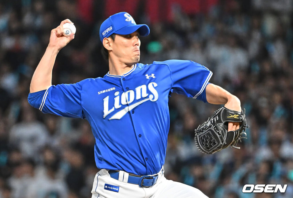 8일 창원NC파크에서 2026 신한 SOL KBO 리그 NC 다이노스와 삼성 라이온즈의 경기가 열렸다. 홈팀 NC는 목지훈이, 방문팀 삼성은 장찬희가 선발 출전했다. 삼성 라이온즈 김재윤이 역투하고 있다. 2026.05.08 / foto0307@osen.co.kr
