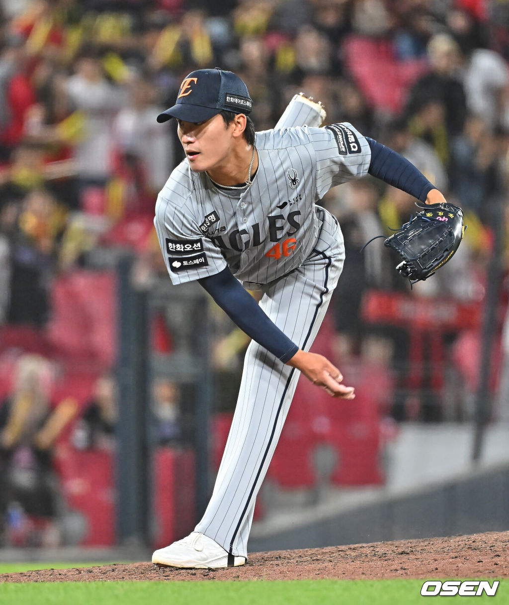 7일 광주-기아 챔피언스필드에서 2026 신한 SOL KBO 리그 KIA 타이거즈와 한화 이글스의 경기가 열렸다. 홈팀 KIA는 양현종이, 방문팀 한화는 정우주가 선발 출전했다.한화 이글스 김도빈이 역투하고 있다. 2026.05.07 / foto0307@osen.co.kr