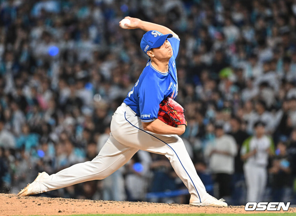 9일 창원NC파크에서 2026 신한 SOL KBO 리그 NC 다이노스와 삼성 라이온즈의 경기가 열렸다. 홈팀 NC는 신민혁이, 방문팀 삼성은 후라도가 선발 출전했다. 삼성 라이온즈 배찬승이 역투하고 있다. 2026.05.09 / foto0307@osen.co.kr