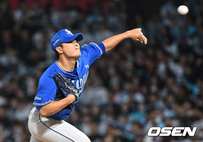 [OSEN=창원, 이석우 기자] 8일 창원NC파크에서 2026 신한 SOL KBO 리그 NC 다이노스와 삼성 라이온즈의 경기가 열렸다. 홈팀 NC는 목지훈이, 방문팀 삼성은 장찬희가 선발 출전했다. 삼성 라이온즈 이승민이 역투하고 있다. 2026.05.08 / foto0307@osen.co.kr