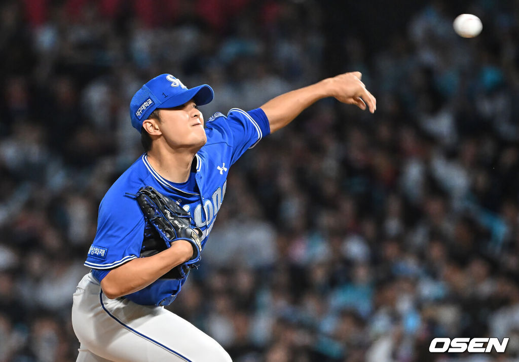 8일 창원NC파크에서 2026 신한 SOL KBO 리그 NC 다이노스와 삼성 라이온즈의 경기가 열렸다. 홈팀 NC는 목지훈이, 방문팀 삼성은 장찬희가 선발 출전했다. 삼성 라이온즈 이승민이 역투하고 있다. 2026.05.08 / foto0307@osen.co.kr