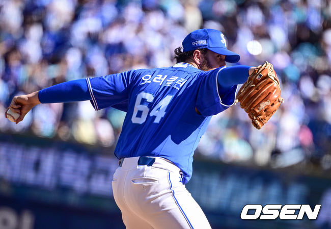 10일 창원NC파크에서 2026 신한 SOL KBO 리그 NC 다이노스와 삼성 라이온즈의 경기가 열렸다. 5회말 삼성 오러클린이 역투하고 있다. 2026.05.10 /cej@osen.co.kr