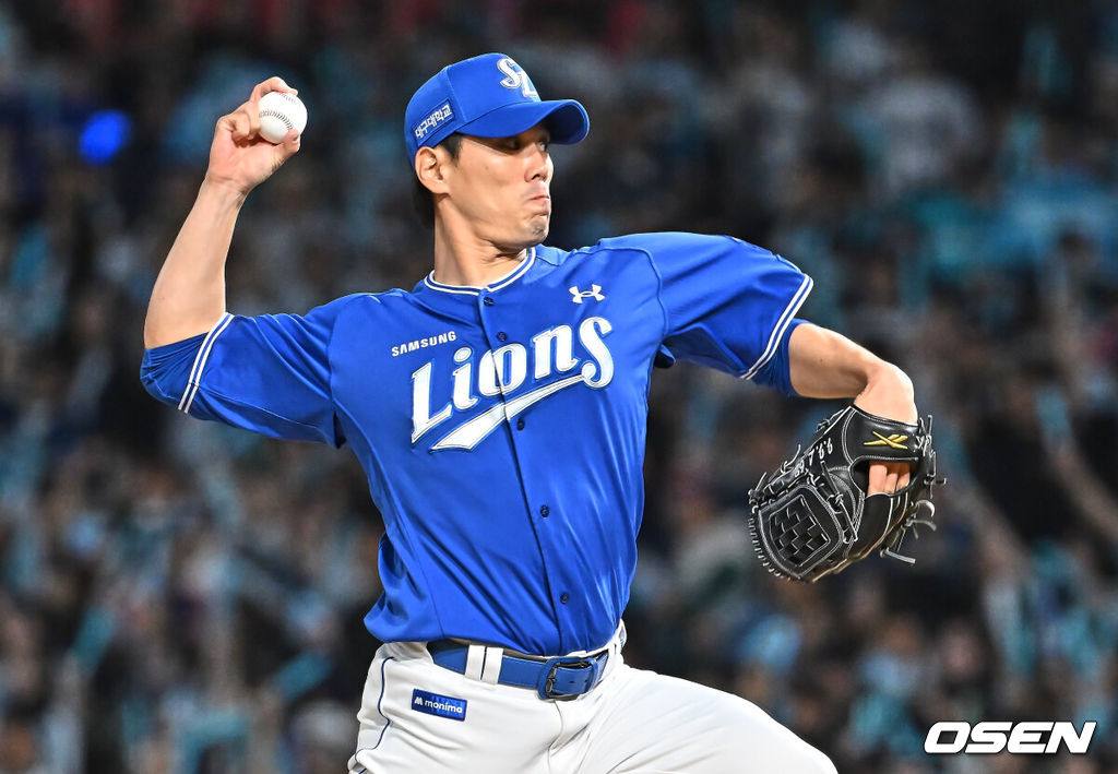 9일 창원NC파크에서 2026 신한 SOL KBO 리그 NC 다이노스와 삼성 라이온즈의 경기가 열렸다. 홈팀 NC는 신민혁이, 방문팀 삼성은 후라도가 선발 출전했다. 삼성 라이온즈 김재윤이 역투하고 있다. 2026.05.09 / foto0307@osen.co.kr