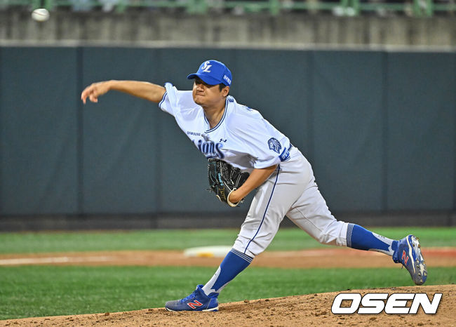 [OSEN=포항, 이석우 기자] 19일 포항야구장에서 2026 신한 SOL KBO 리그 삼성 라이온즈와 KT 위즈의 경기가 열렸다. 홈팀 삼성은 원태인이, 방문팀 KT는 보쉴리가 선발 출전했다. 삼성 라이온즈 최지광이 역투하고 있다. 2026.05.19 / foto0307@osen.co.kr