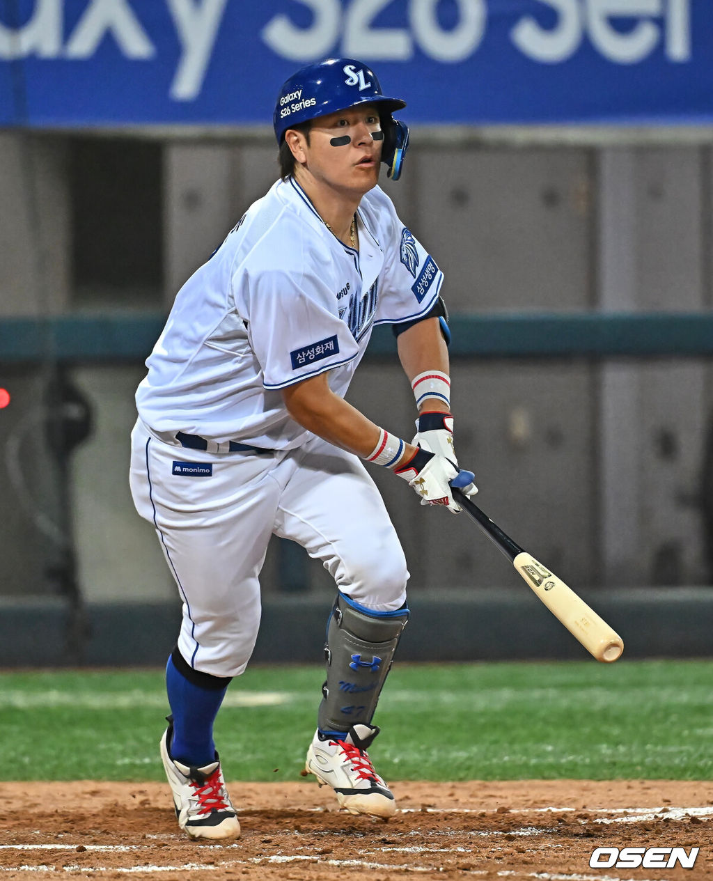 19일 포항야구장에서 2026 신한 SOL KBO 리그 삼성 라이온즈와 KT 위즈의 경기가 열렸다. 홈팀 삼성은 원태인이, 방문팀 KT는 보쉴리가 선발 출전했다. 삼성 라이온즈 강민호가 5회말 2사 2루 우익수 앞 1타점 2루타를 치고 있다. 2026.05.19 / foto0307@osen.co.kr