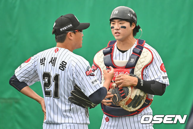 [OSEN=부산, 이석우 기자] 롯데 자이언츠 박세웅, 손성빈 119 2026.05.23 / foto0307@osen.co.kr