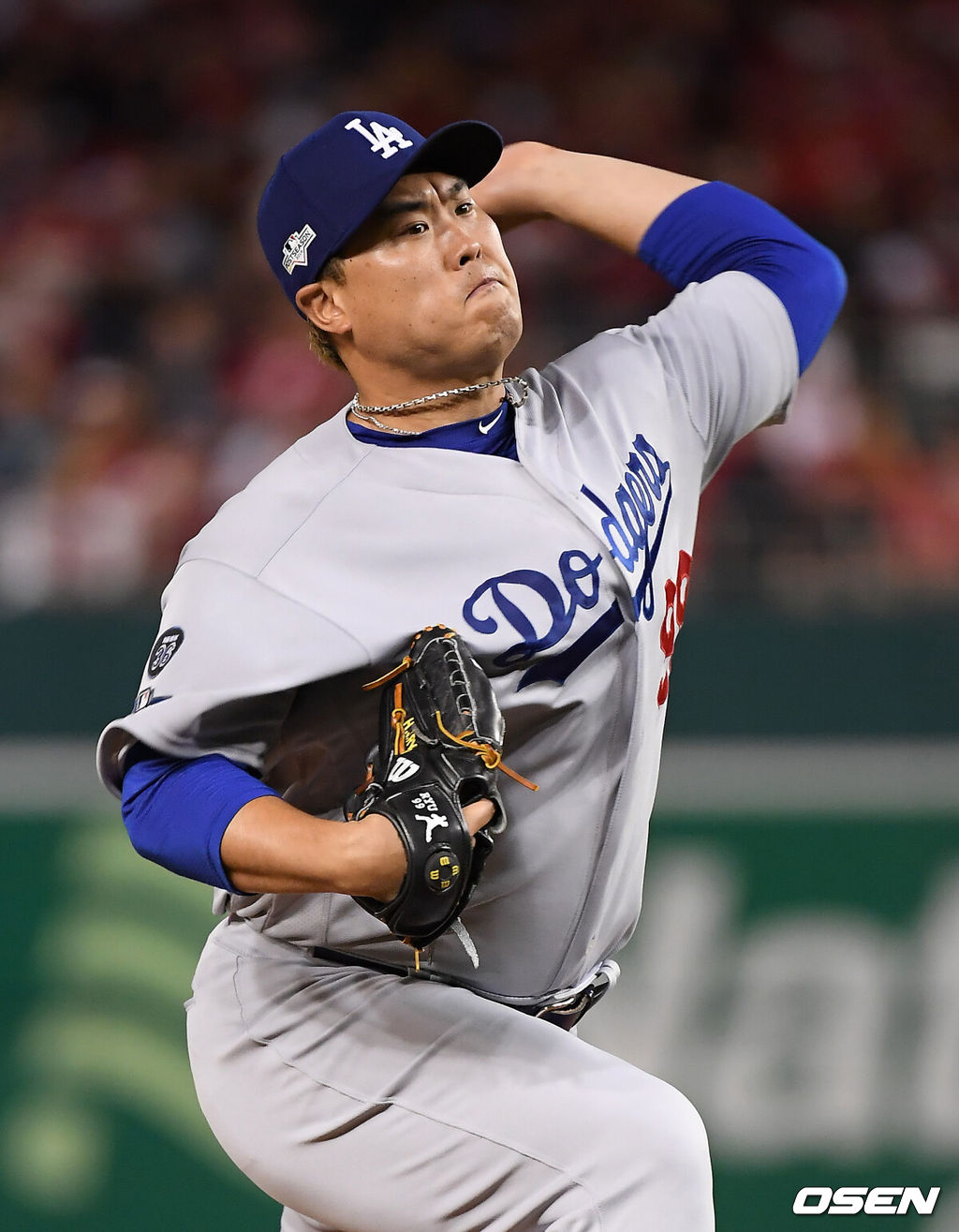 7일(한국시간) 미국 워싱턴 D.C. 내셔널스 파크에서 2019 MLB 포스트시즌 내셔널리그 디비전시리즈(NLDS) 워싱턴 내셔널스와 LA의 다저스의 3차전이 진행됐다.5회초 LA 류현진이 역투하고 있다. /soul1014@osen.co.kr