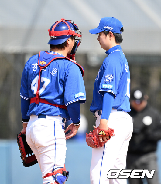 삼성 강민호 포수와 장찬희./OSEN DB