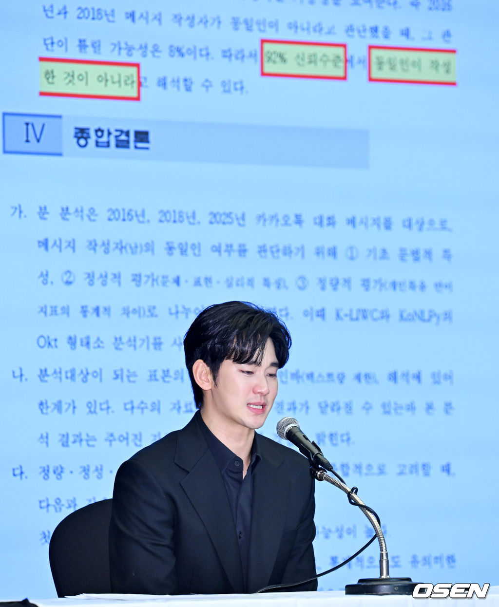 31일 오후 서울 마포구 상암동 스탠포드호텔에서 김수현 기자회견이 열렸다.배우 김수현은 故김새론 사망 이후 그를 휘감은 미성년자 열애 의혹 등에 대한 기자회견에 참석한다. 고인 사망 후 44일 만이며, 김수현은 법무법인 엘케이비앤파트너스 김종복 변호사와 함께 참석한다. 다만 기자회견에서 질의응답은 이뤄지지 않는다.배우 김수현이 기자회견을 하며 눈물을 흘리고 있다. 2025.03.31 / rumi@osen.co.kr