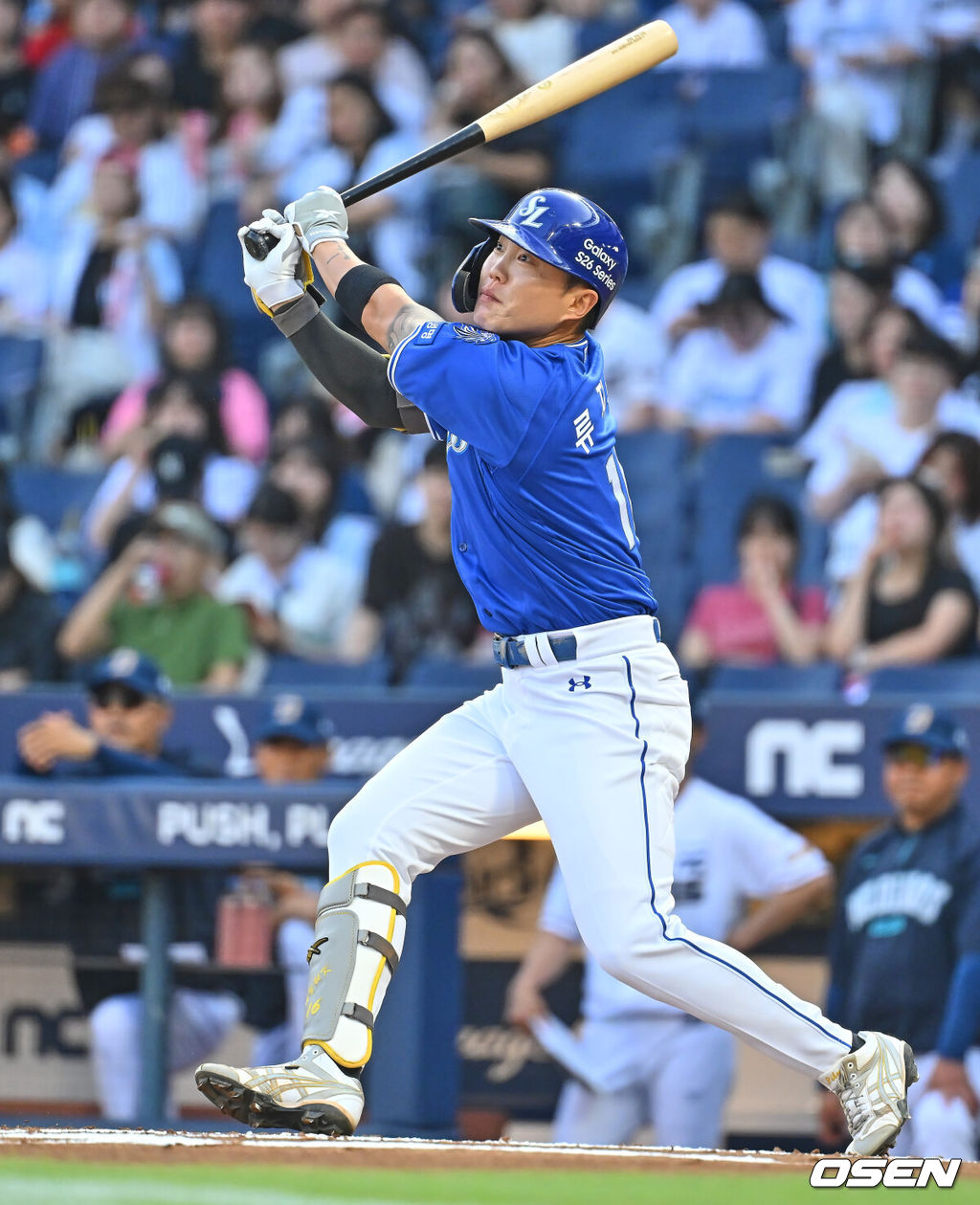 30일 창원NC파크에서 2026 신한 SOL KBO 리그 NC 다이노스와 삼성 라이온즈의 경기가 열렸다. 홈팀 NC는 테일러가, 방문팀 삼성은 오러클린이 선발 출전했다. 삼성 라이온즈 류지혁이 1회초 2사 2,3루 좌익수 앞 2타점 안타를 치고 있다. 2026.06.30 / foto0307@osen.co.kr