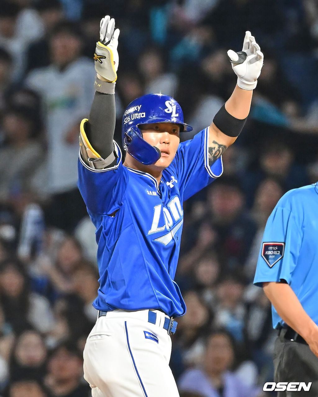 30일 창원NC파크에서 2026 신한 SOL KBO 리그 NC 다이노스와 삼성 라이온즈의 경기가 열렸다. 홈팀 NC는 테일러가, 방문팀 삼성은 오러클린이 선발 출전했다. 삼성 라이온즈 류지혁이 7회초 2사 만루 좌익수 왼쪽 1타점 안타를 치고 세리머니를 하고 있다. 2026.06.30 / foto0307@osen.co.kr