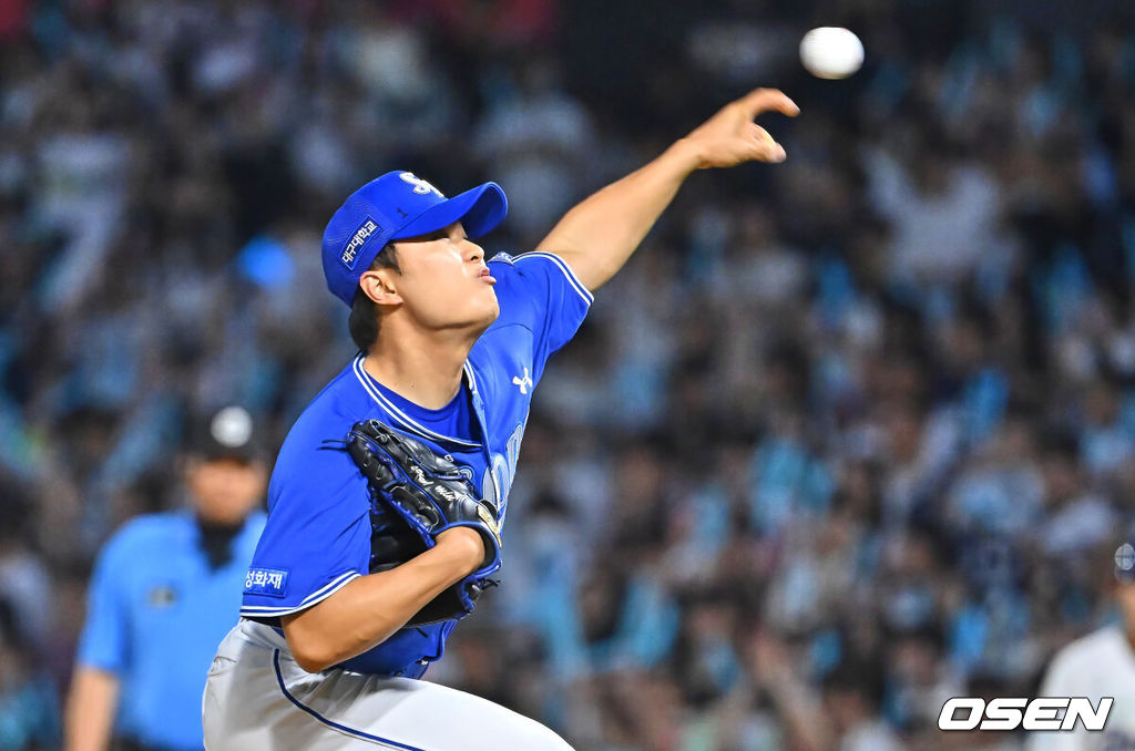 30일 창원NC파크에서 2026 신한 SOL KBO 리그 NC 다이노스와 삼성 라이온즈의 경기가 열렸다. 홈팀 NC는 테일러가, 방문팀 삼성은 오러클린이 선발 출전했다. 삼성 라이온즈 이승민이 역투하고 있다. 2026.06.30 / foto0307@osen.co.kr
