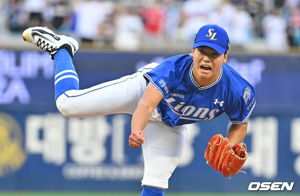 2일 창원NC파크에서 2026 신한 SOL KBO 리그 NC 다이노스와 삼성 라이온즈의 경기가 열렸다. 홈팀 NC는 김태경이, 방문팀 삼성은 김백산이 선발 출전했다. 삼성 라이온즈 선발투수 김백산이 역투하고 있다. 2026.07.02 / foto0307@osen.co.kr