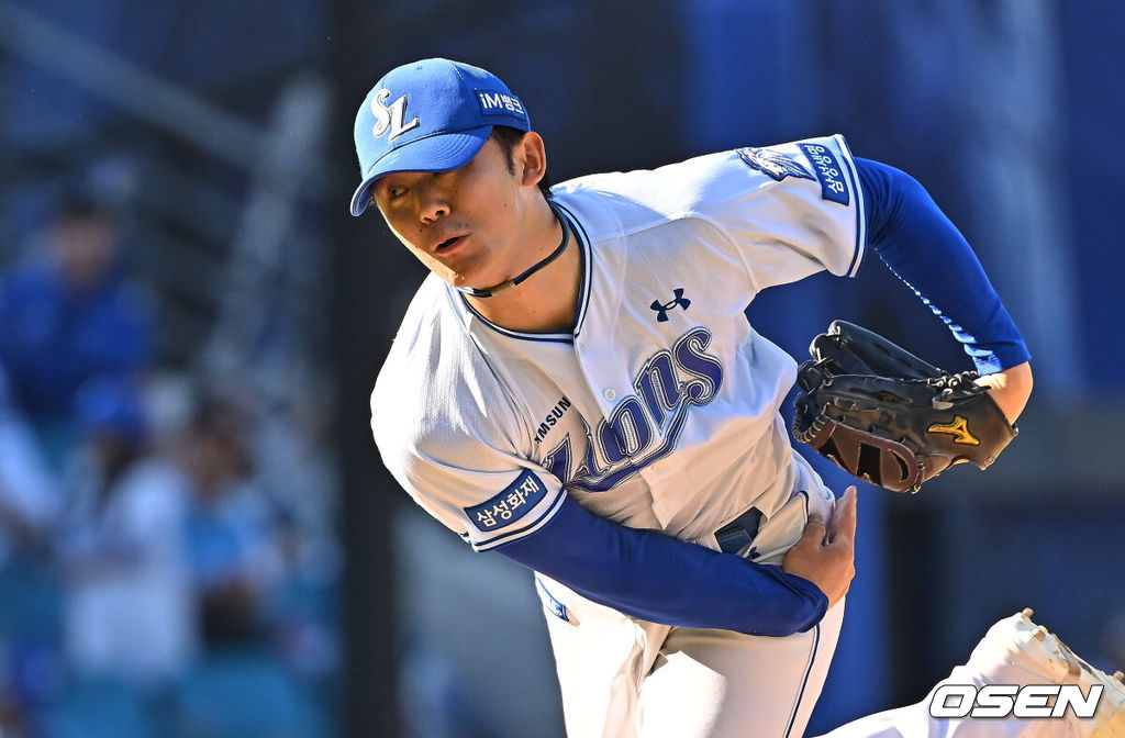 5일 대구삼성라이온즈파크에서 2026 신한 SOL KBO 리그 삼성 라이온즈와 키움 히어로즈의 경기가 열렸다. 홈팀 삼성은 오러클린이, 방문팀 키움은 오석주가 선발 출전했다. 삼성 라이온즈 미야지가 역투하고 있다. 2026.05.05 / foto0307@osen.co.kr
