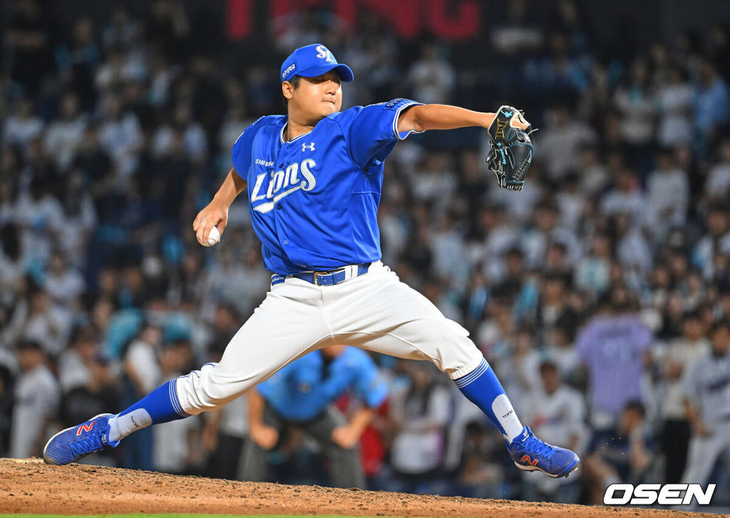 30일 창원NC파크에서 2026 신한 SOL KBO 리그 NC 다이노스와 삼성 라이온즈의 경기가 열렸다. 홈팀 NC는 테일러가, 방문팀 삼성은 오러클린이 선발 출전했다. 삼성 라이온즈 최지광이 역투하고 있다. 2026.06.30 / foto0307@osen.co.kr
