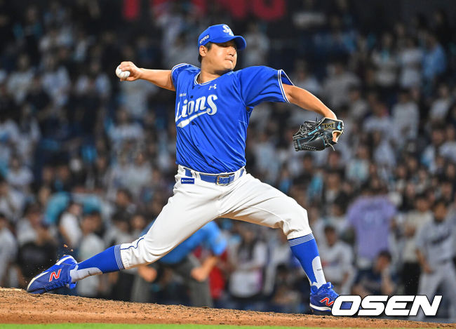 [OSEN=창원, 이석우 기자] 30일 창원NC파크에서 2026 신한 SOL KBO 리그 NC 다이노스와 삼성 라이온즈의 경기가 열렸다. 홈팀 NC는 테일러가, 방문팀 삼성은 오러클린이 선발 출전했다. 삼성 라이온즈 최지광이 역투하고 있다. 2026.06.30 / foto0307@osen.co.kr
