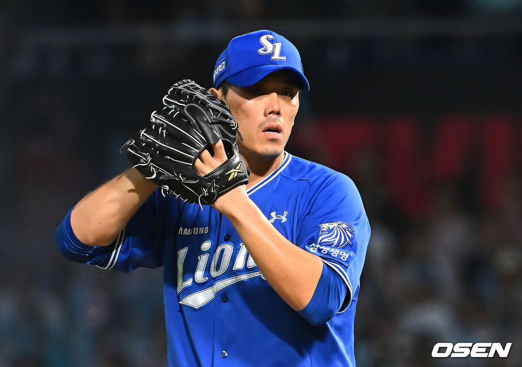 22일 창원NC파크에서 2026 신한 SOL KBO 리그 NC 다이노스와 삼성 라이온즈의 경기가 열렸다. 홈팀 NC는 원종해가, 방문팀 삼성은 이승현이 선발 출전했다. 삼성 라이온즈 김재윤이 역투하고 있다. 2026.08.22 / foto0307@osen.co.kr