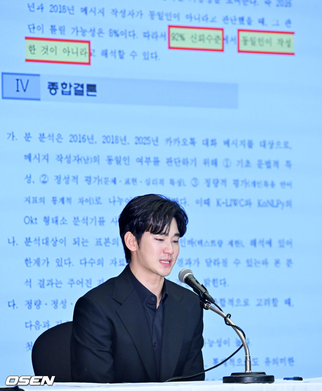 31일 오후 서울 마포구 상암동 스탠포드호텔에서 김수현 기자회견이 열렸다.배우 김수현은 故김새론 사망 이후 그를 휘감은 미성년자 열애 의혹 등에 대한 기자회견에 참석한다. 고인 사망 후 44일 만이며, 김수현은 법무법인 엘케이비앤파트너스 김종복 변호사와 함께 참석한다. 다만 기자회견에서 질의응답은 이뤄지지 않는다.배우 김수현이 기자회견을 하며 눈물을 흘리고 있다. 2025.03.31 / rumi@osen.co.kr
