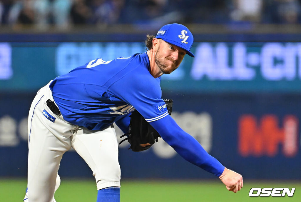 23일 창원NC파크에서 2026 신한 SOL KBO 리그 NC 다이노스와 삼성 라이온즈의 경기가 열렸다. 홈팀 NC는 라일리가, 방문팀 삼성은 페덱이 선발 출전했다. 삼성 라이온즈 선발투수 페덱이 역투하고 있다. 2026.08.23 / foto0307@osen.co.kr