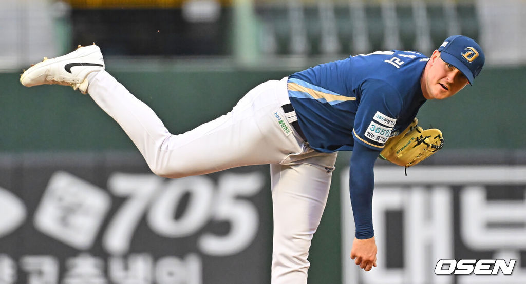 23일 부산 사직야구장에서 2026 신한 SOL KBO 리그 롯데 자이언츠와 NC 다이노스의 경기가 열렸다. 홈팀 롯데는 박세웅이, 방문팀 NC는 라일리가 선발 출전했다.NC 다이노스 선발 투수 라일리가 역투하고 있다. 2026.06.23 / foto0307@osen.co.kr