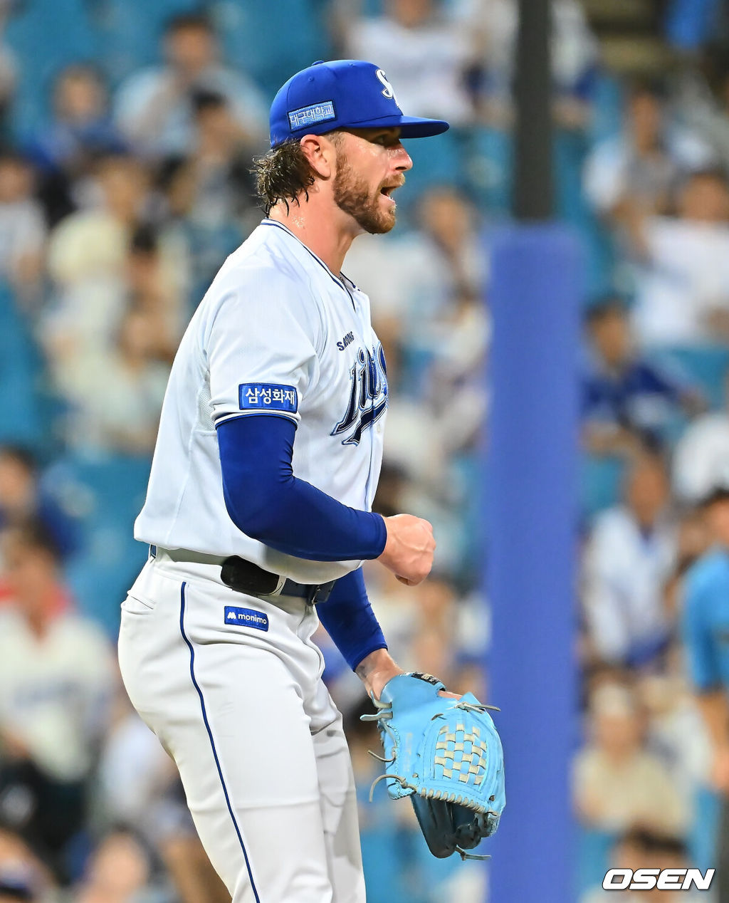 29일 대구삼성라이온즈파크에서 2026 신한 SOL KBO 리그 삼성 라이온즈와 KT 위즈의 경기가 열렸다. 홈팀 삼성은 페덱이, 방문팀 KT는 로건이 선발 출전했다. 삼성 라이온즈 선발 투수 페덱이 4회초 2사 1루 KT 위즈 한승택을 삼진으로 잡고 환호하고 있다. 2026.08.29 / foto0307@osen.co.kr