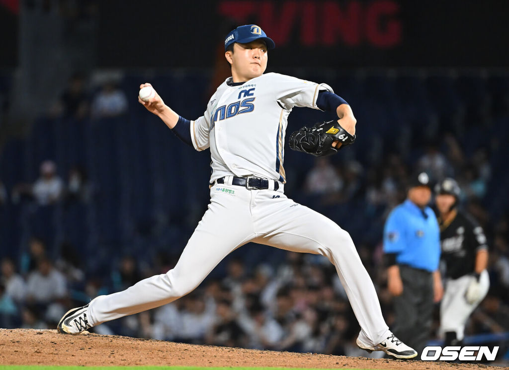 13일 창원NC파크에서 2026 신한 SOL KBO 리그 NC 다이노스와 KT 위즈의 경기가 열렸다. 홈팀 NC는 테일러가, 방문팀 KT는 대니엘이 선발 출전했다. NC 다이노스 임지민이 역투하고 있다. 2026.08.13 / foto0307@osen.co.kr