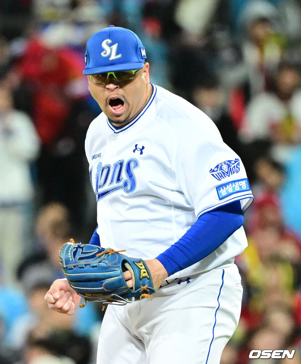 27일 대구삼성라이온즈파크에서 2026 신한 SOL KBO 플레이오프 2차전 삼성 라이온즈와 KIA 타이거즈의 경기가 열렸다.삼성은 아리엘 후라도, KIA는 애덤 올러가 선발로 나섰다.4회초 2사에서 삼성 후라도가 KIA 한준수를 삼진 처리하며 포효하고 있다. 2026.10.27 / jpnews@osen.co.kr