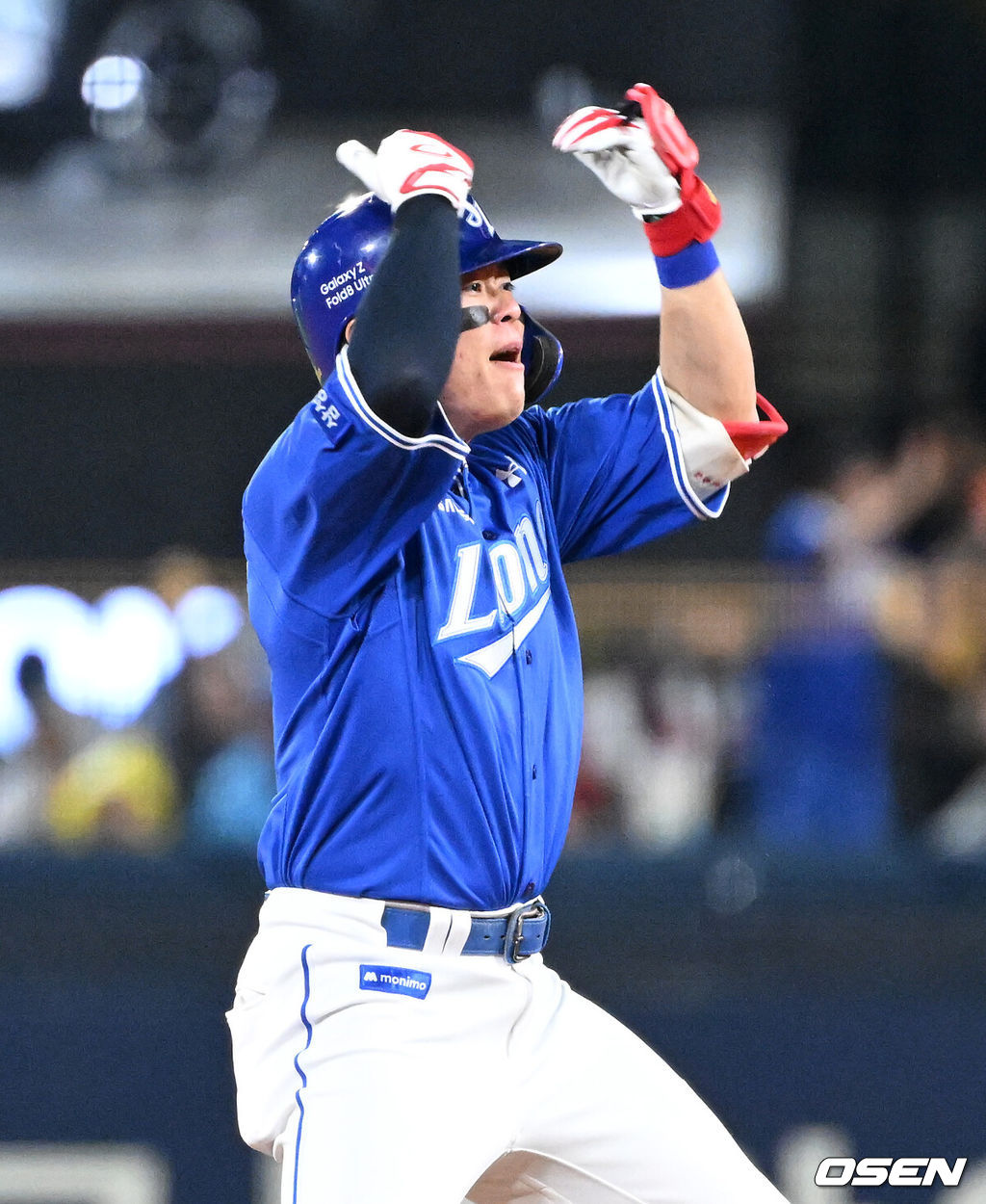 29일 광주-기아 챔피언스필드에서 2026 신한 SOL KBO 플레이오프 3차전 KIA 타이거즈와 삼성 라이온즈의 경기가 열렸다.KIA는 시라카와, 삼성은 최원태를 선발로 내세웠다.7회초 2사 2루에서 삼성 박승규가 우중간 적시 2루타를 치고 환호하고 있다. 2026.10.29 /sunday@osen.co.kr