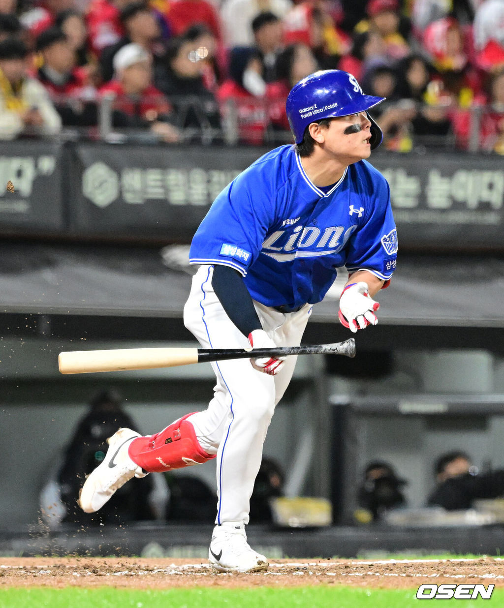 29일 광주-기아 챔피언스필드에서 2026 신한 SOL KBO 플레이오프 3차전 KIA 타이거즈와 삼성 라이온즈의 경기가 열렸다.KIA는 시라카와, 삼성은 최원태를 선발로 내세웠다.7회초 2사 2루에서 삼성 박승규가 1타점 적시 2루타를 날리고 있다. 2026.10.29 / jpnews@osen.co.kr
